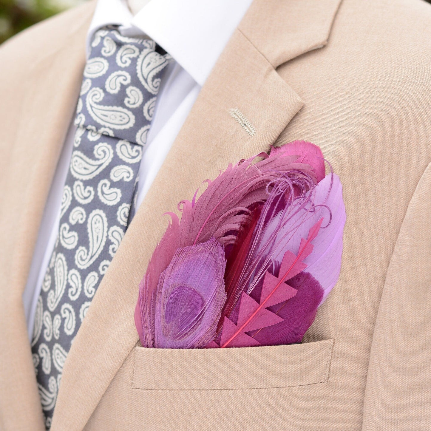 Plum Purple Peacock Eye Feather Pocket Square No.224 Suit Accessory