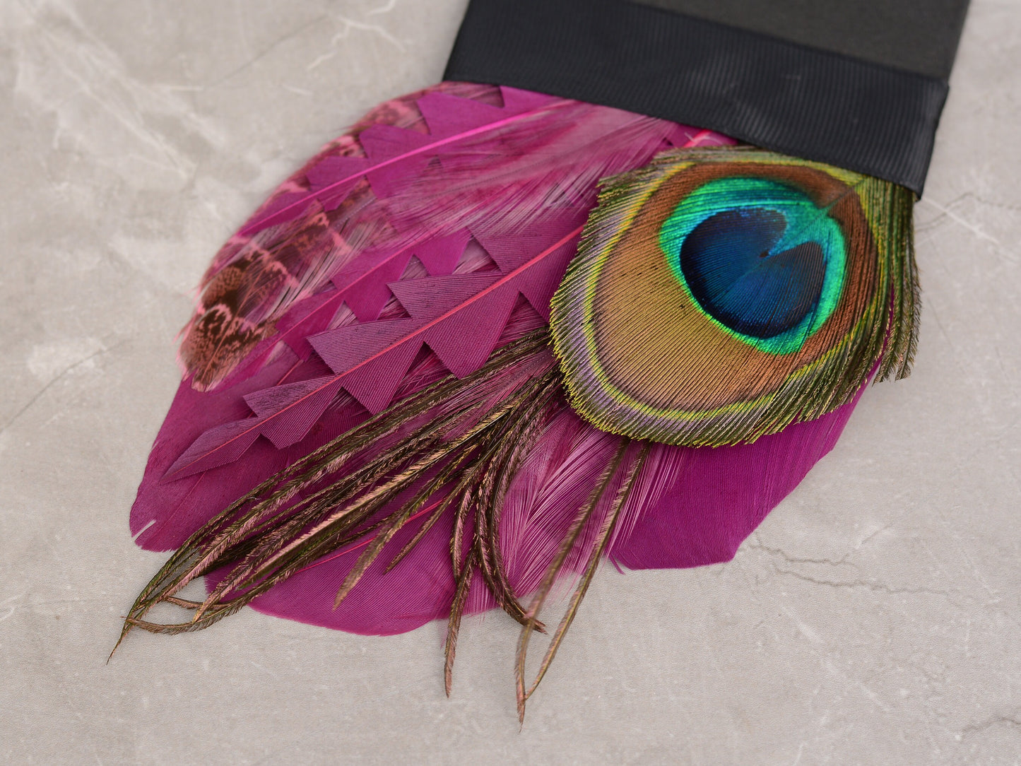 Plum Purple and Peacock Eye Feather Pocket Square No.222 Suit Accessory