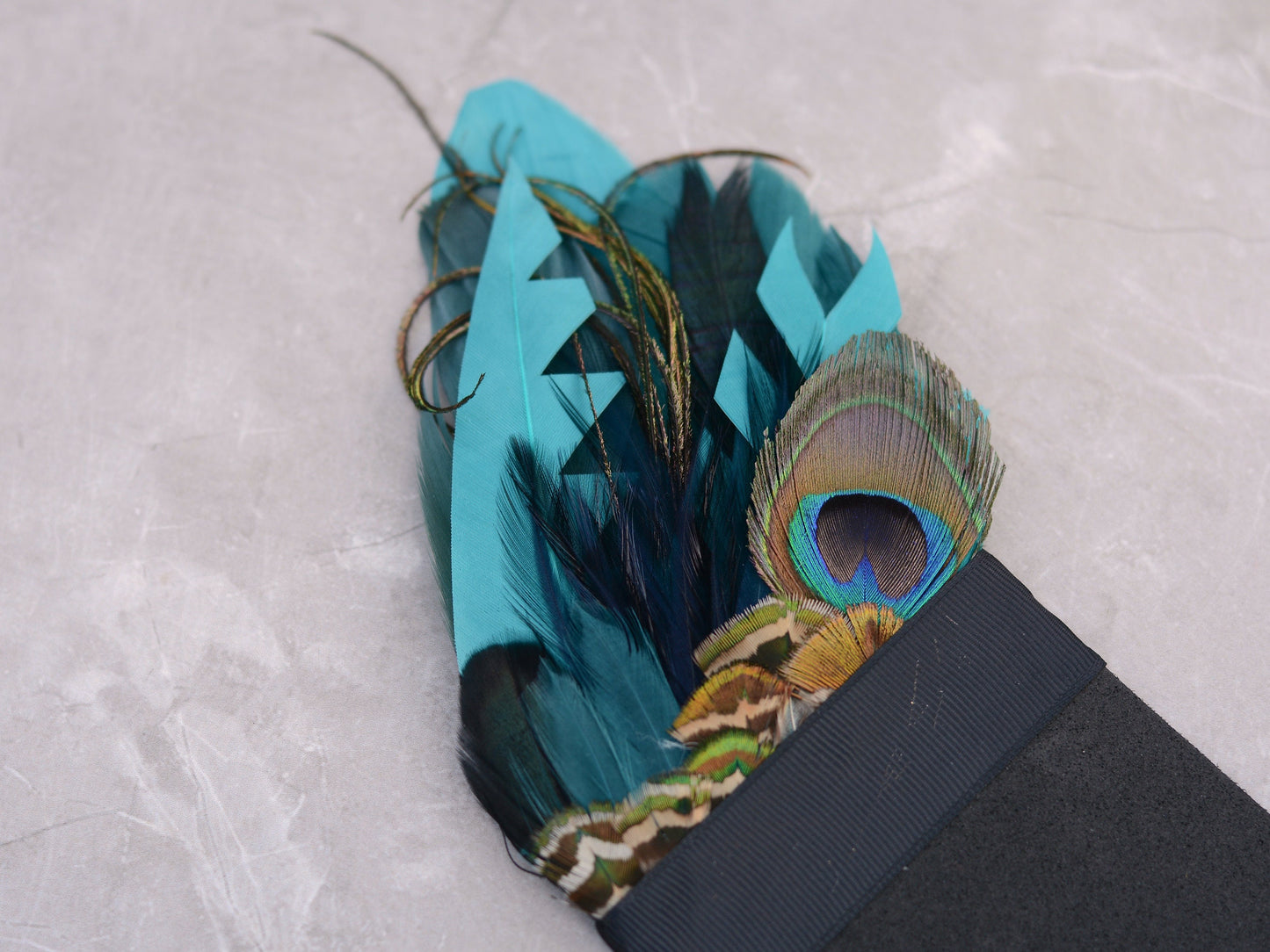 Shades of Teal and Turquoise Peacock Eye Feather Pocket Square No.251 | Suit Accessory