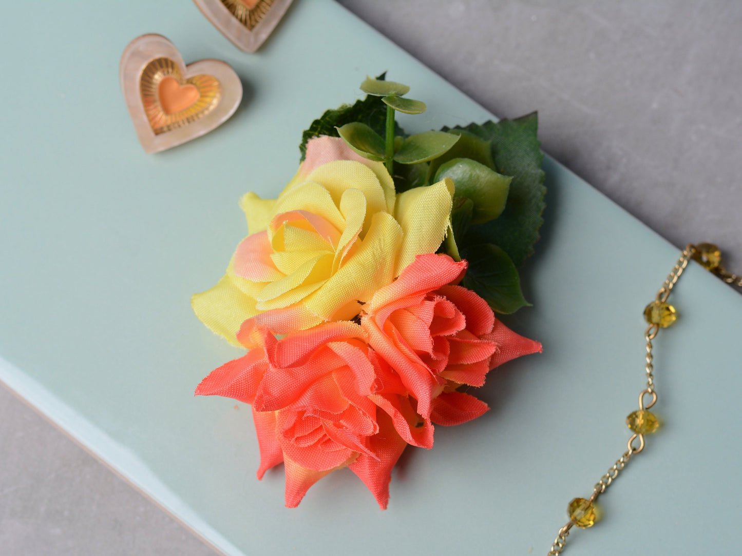 Flower Hair Clip in Yellow and Orange Roses | Tropical Hair Clip | Bridesmaids Clip | Bridal Hair Clip | Flower Bun Clip