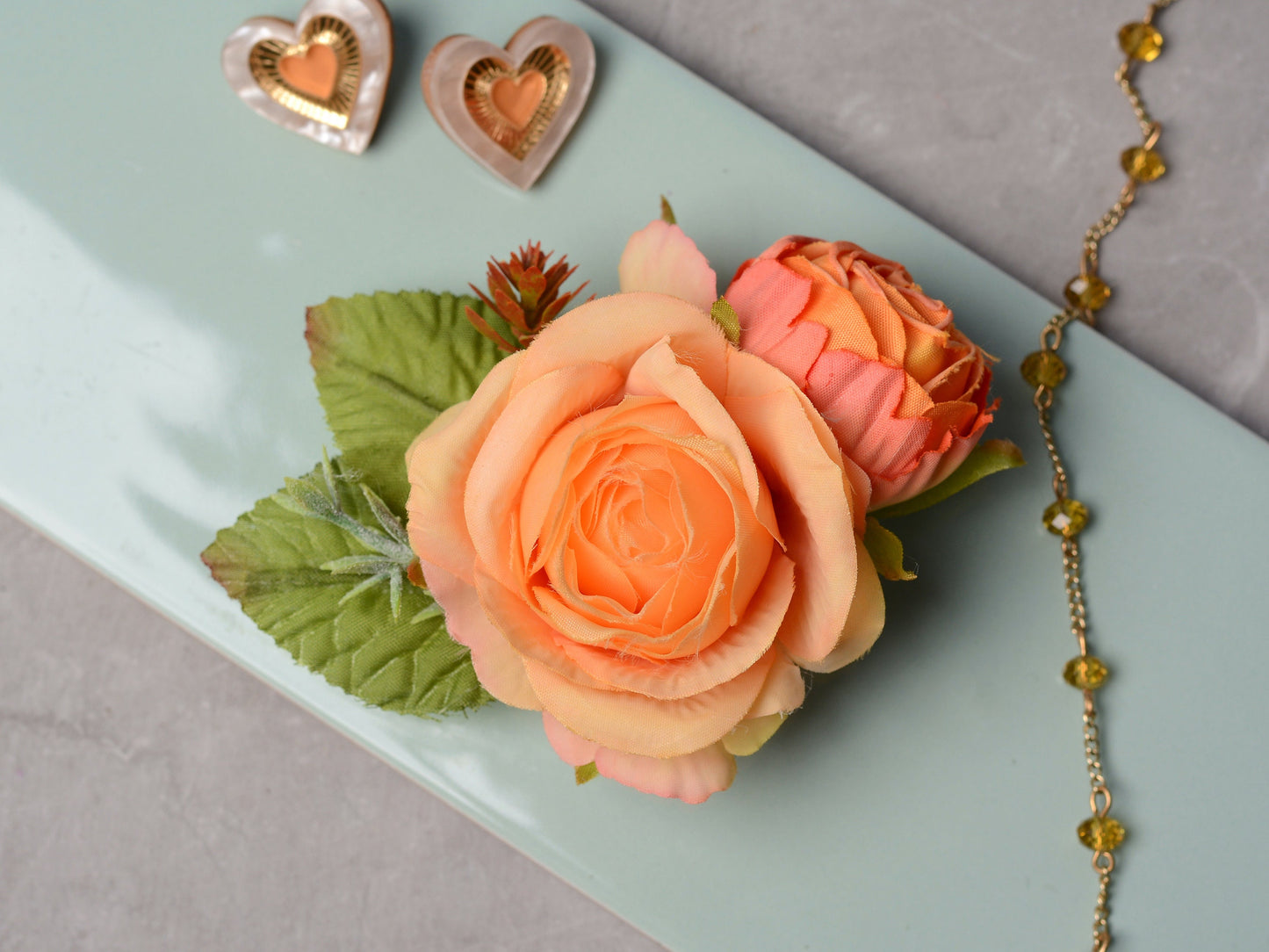 Orange Rose and Ranunculus Flower Hair Clip | Orange Flower Hair Clip | Rose Hair Clip | Bridesmaids Hair Clip | Hair Accessory