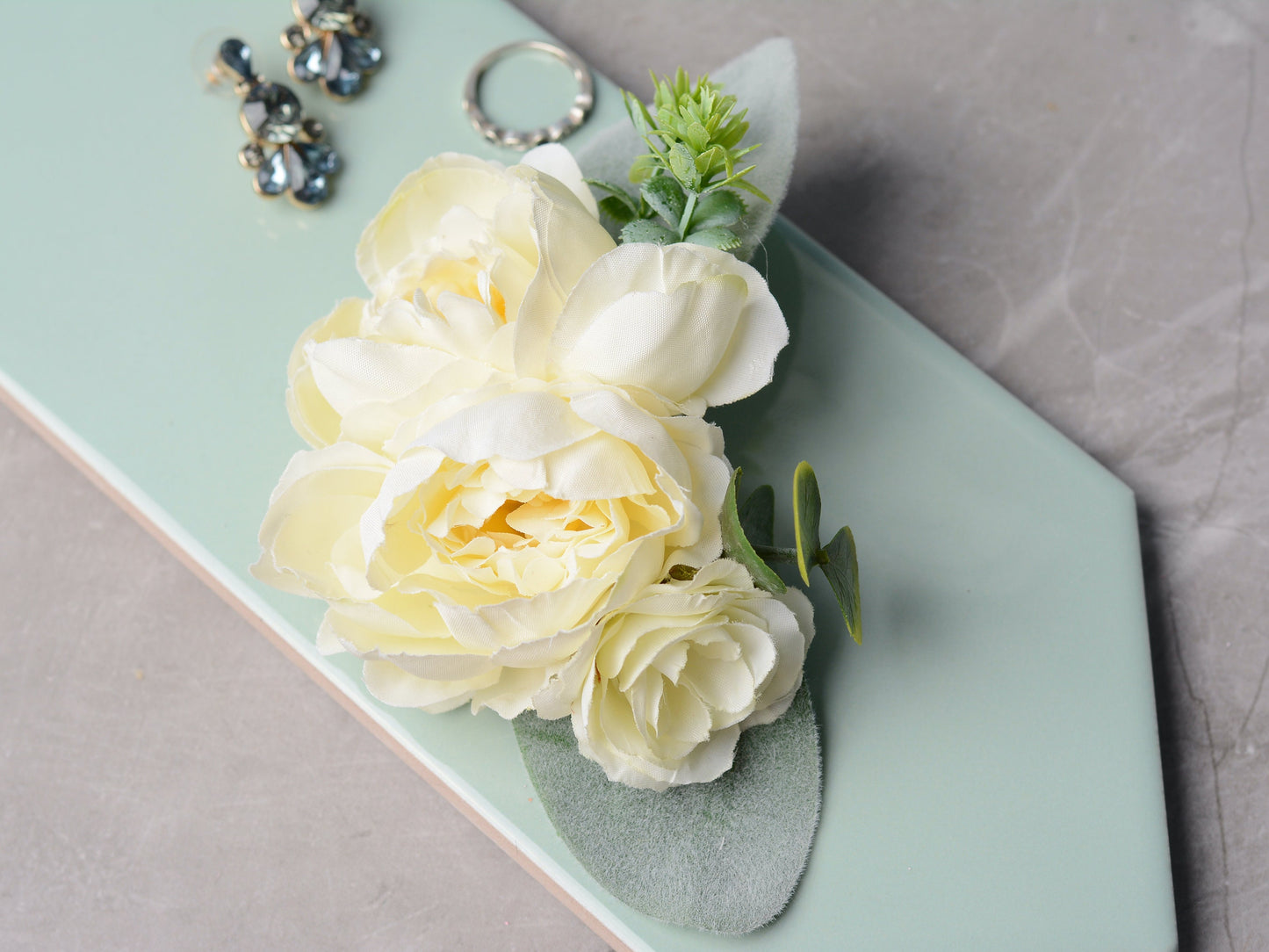 Ivory Peony Flower Hair Clip, Bridal Hair PIece