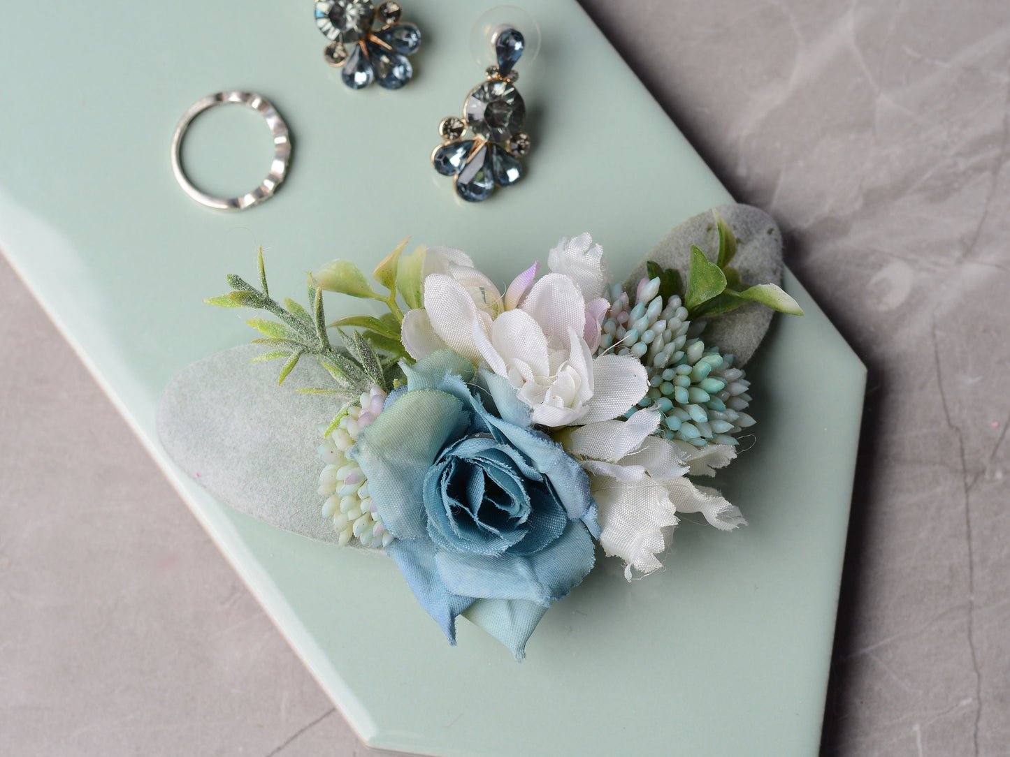Navy Blue and White Flower Hair Clip | Bridal Hair Clip | Bridesmaids Hair Clip | Flower Girl Hair Clip | Flower Bun Clip