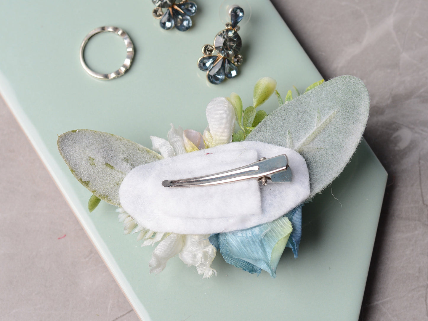Navy Blue and White Flower Hair Clip | Bridal Hair Clip | Bridesmaids Hair Clip | Flower Girl Hair Clip | Flower Bun Clip