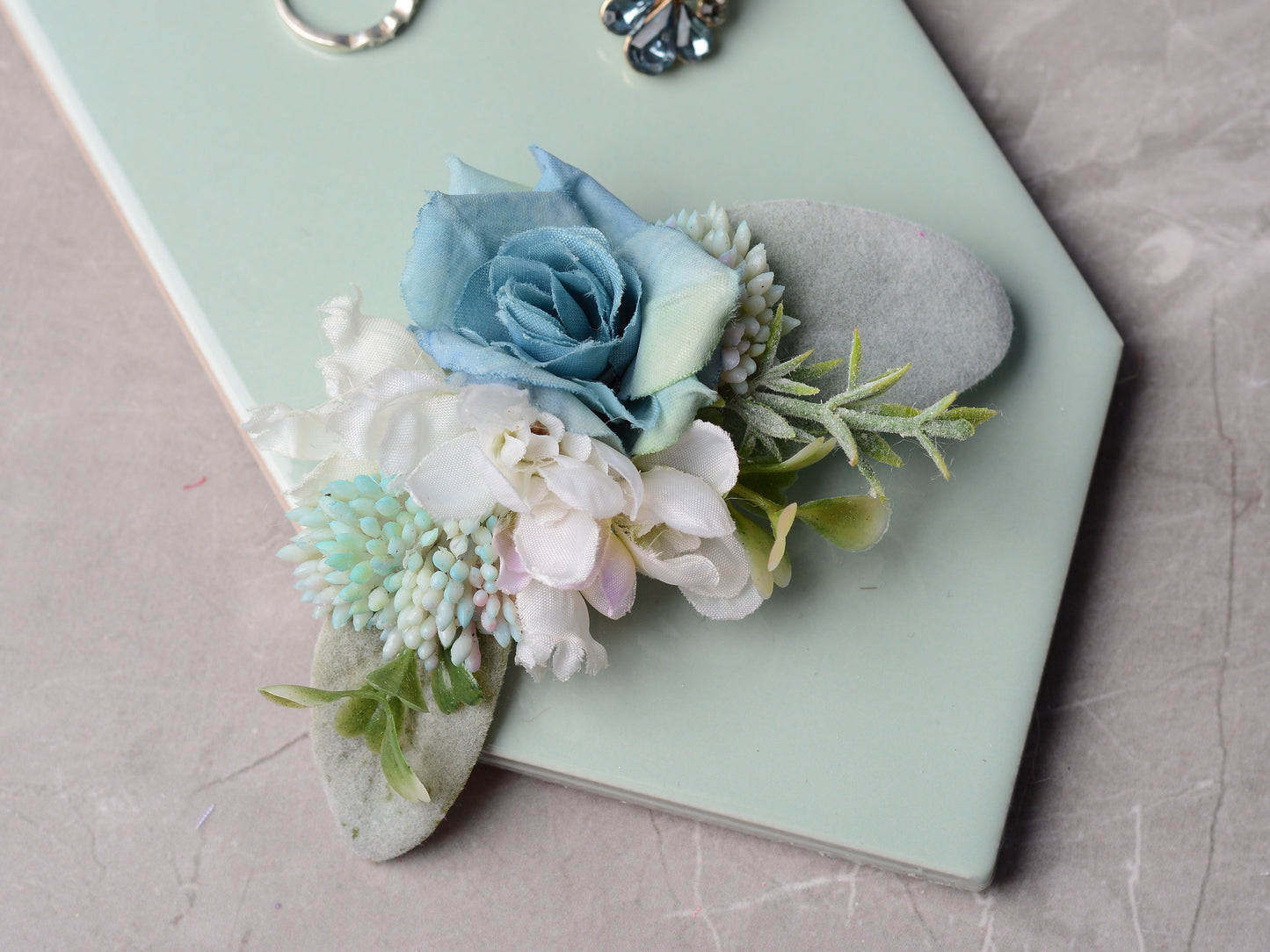 Navy Blue and White Flower Hair Clip | Bridal Hair Clip | Bridesmaids Hair Clip | Flower Girl Hair Clip | Flower Bun Clip