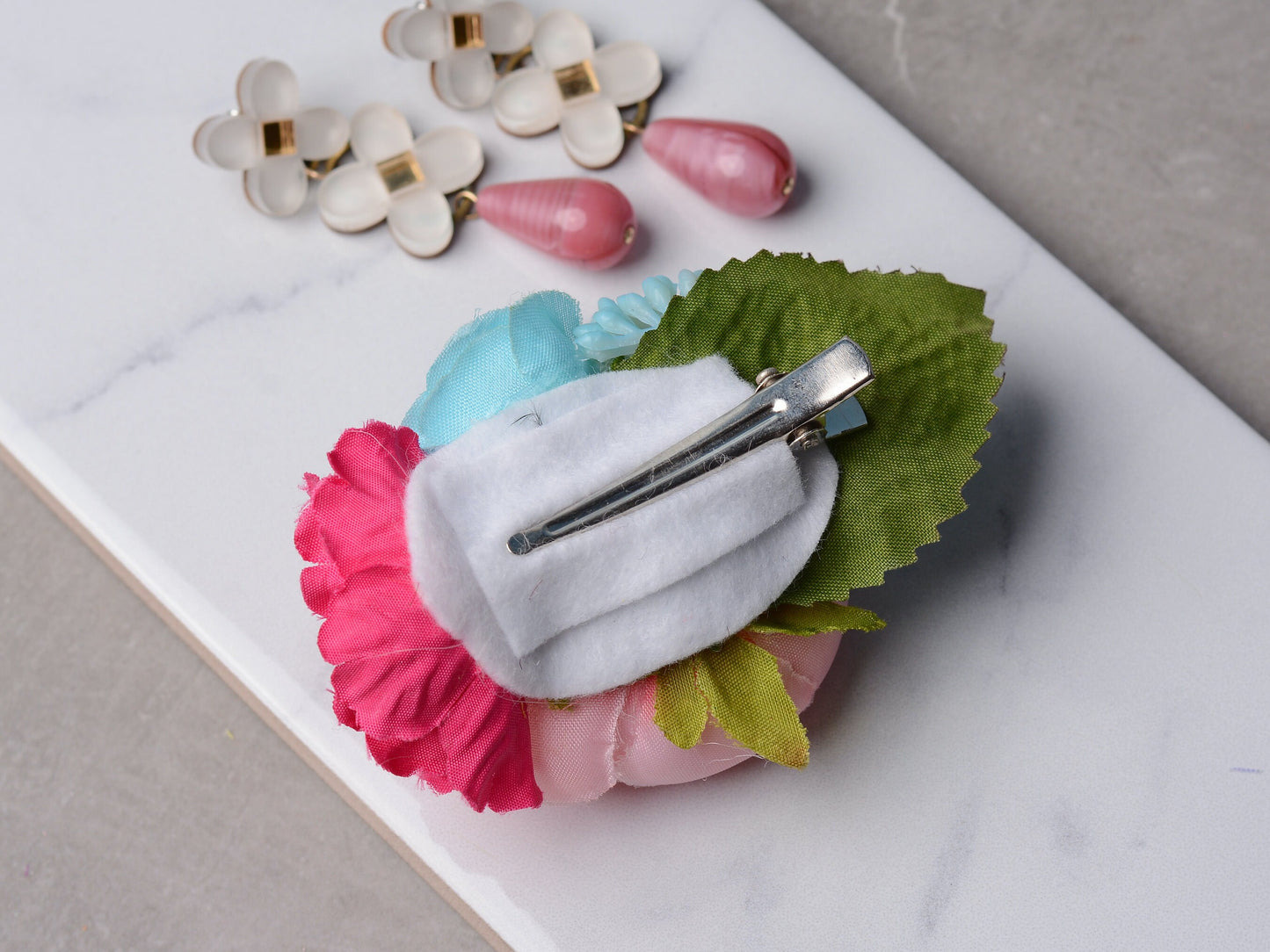 Flower Hair Clip in Pink and Blue | Silk Flower Hair Clip | Bridal Hair Clip | Bridesmaids Hair Clip | Floral Headpiece | Flower Girl