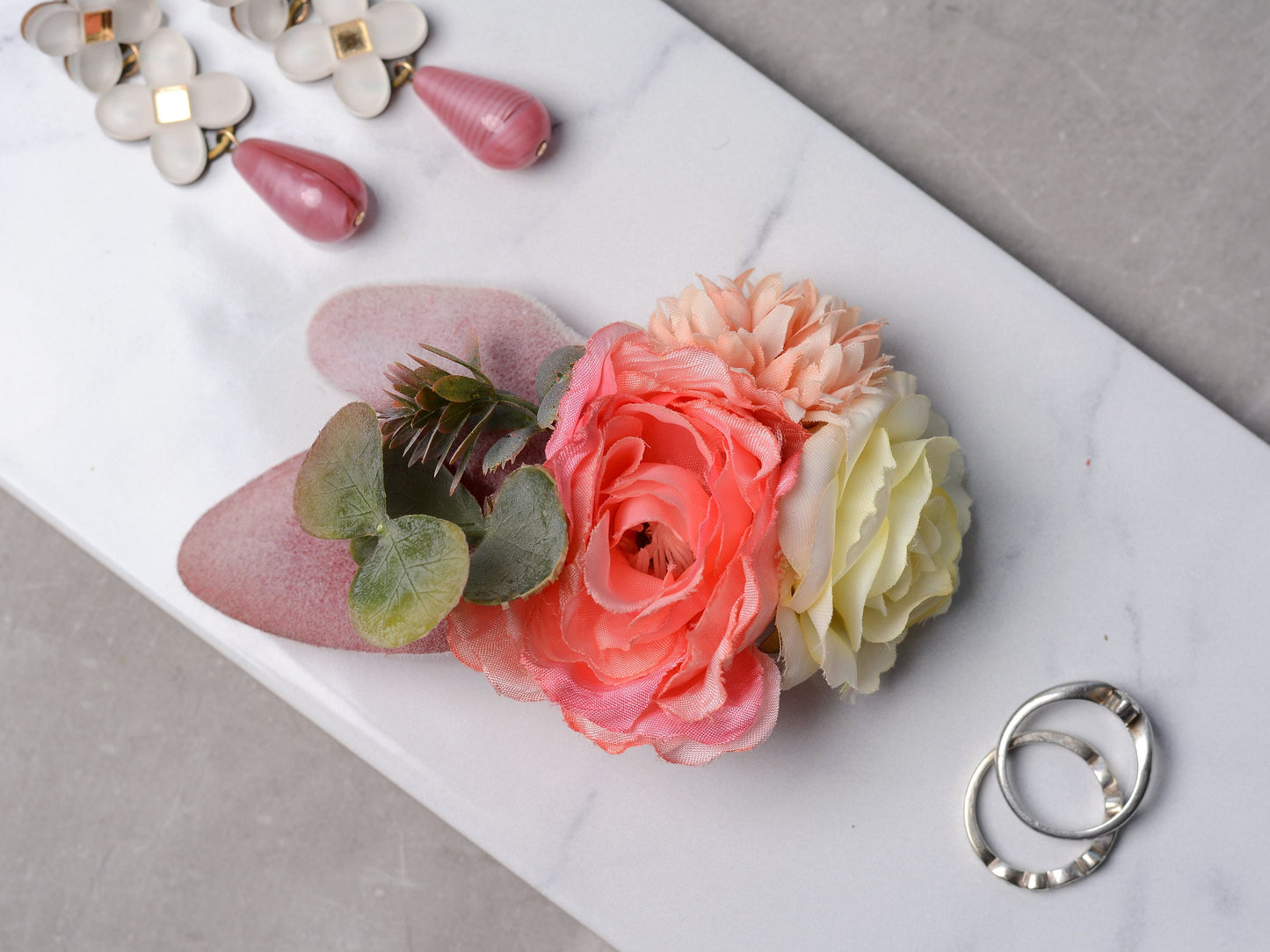 Flower Hair Clip in Coral Pink and Blush, Bridesmaids Flower Hair Piece