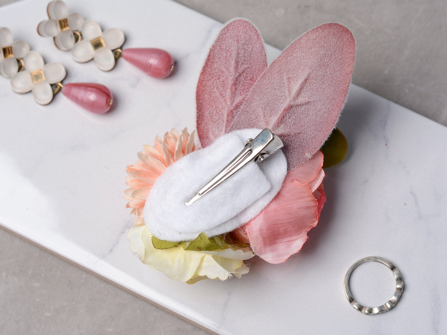 Flower Hair Clip in Coral Pink and Blush, Bridesmaids Flower Hair Piece