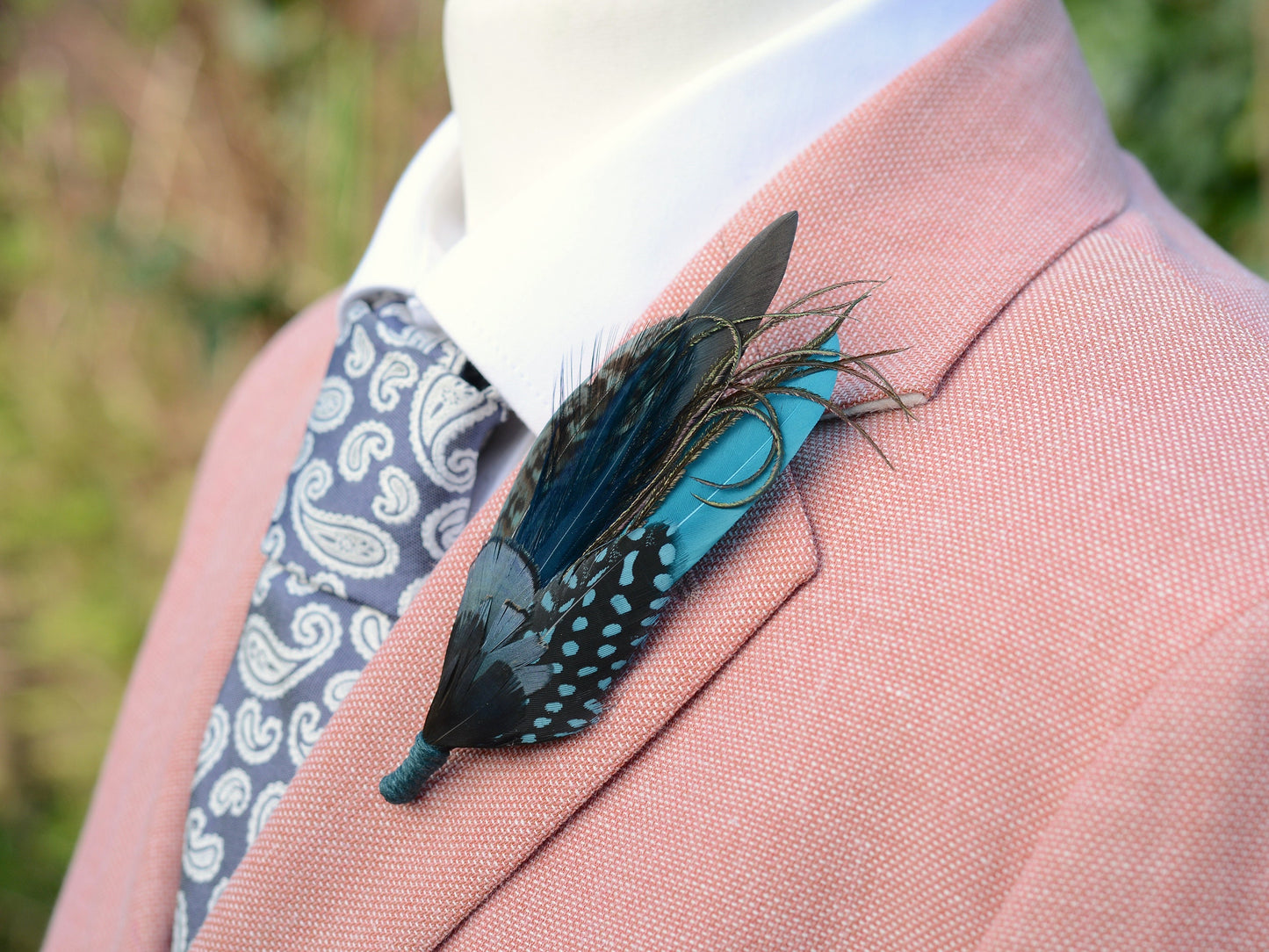 Green, Teal and Turquoise Feather Pin No.299 | Unique Duck Feather Boutonniere / Hat Pin