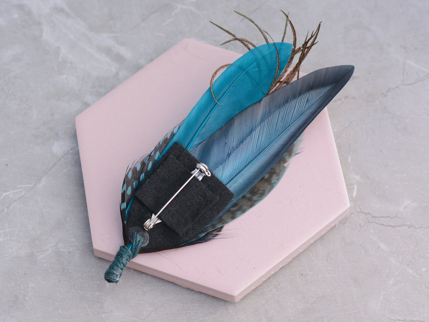 Green, Teal and Turquoise Feather Pin No.299 | Unique Duck Feather Boutonniere / Hat Pin