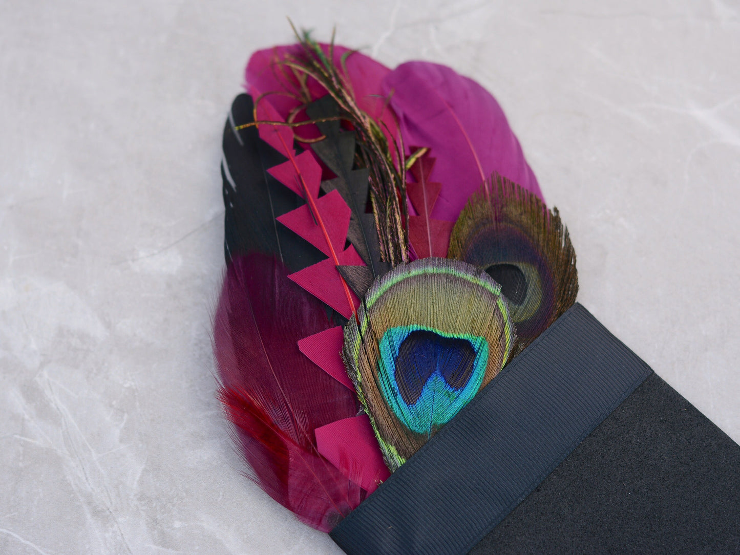 Burgundy, Black and Peacock Feather Pocket Square No.245 Suit Accessory