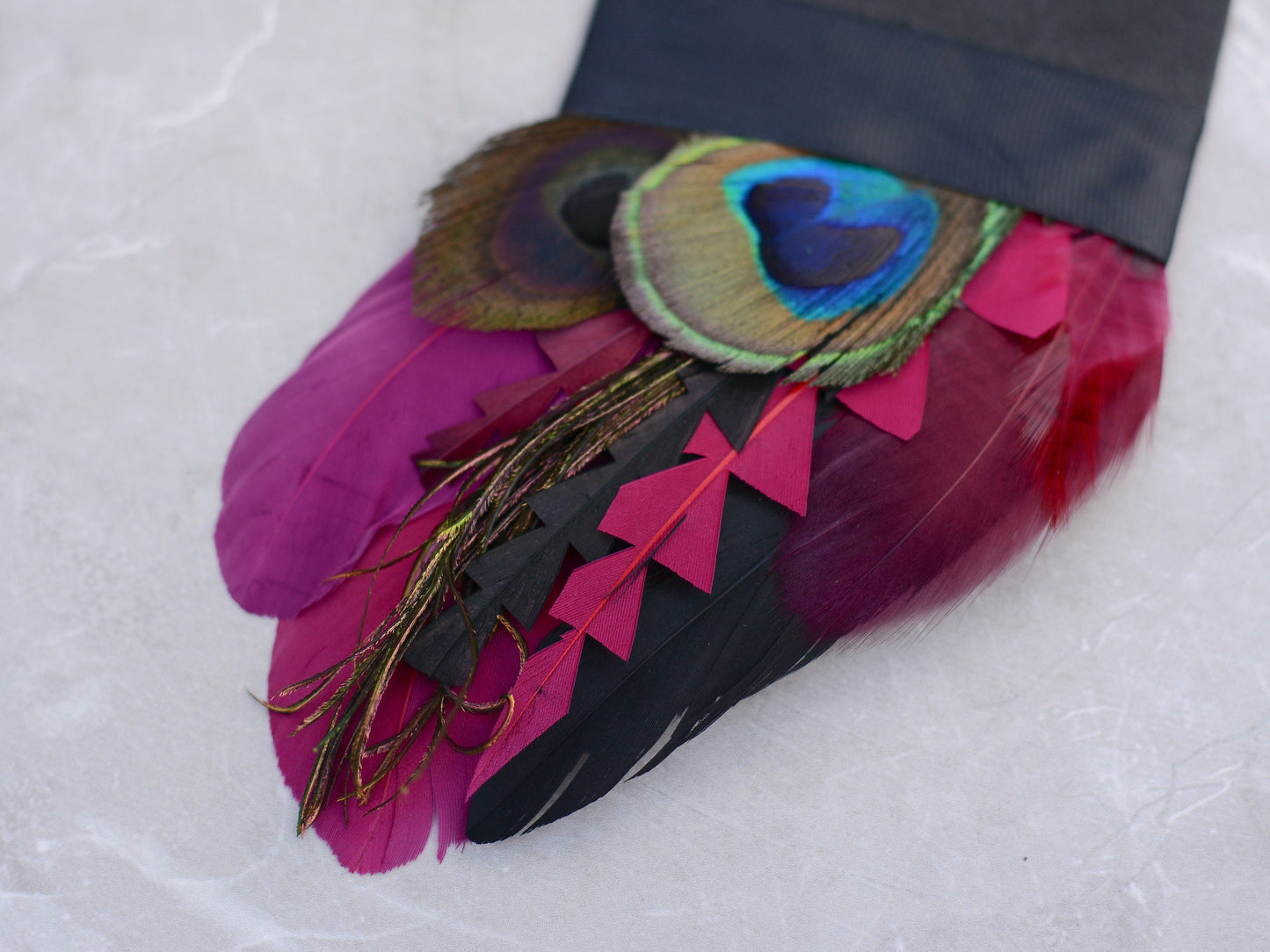 Burgundy, Black and Peacock Feather Pocket Square No.245 Suit Accessory
