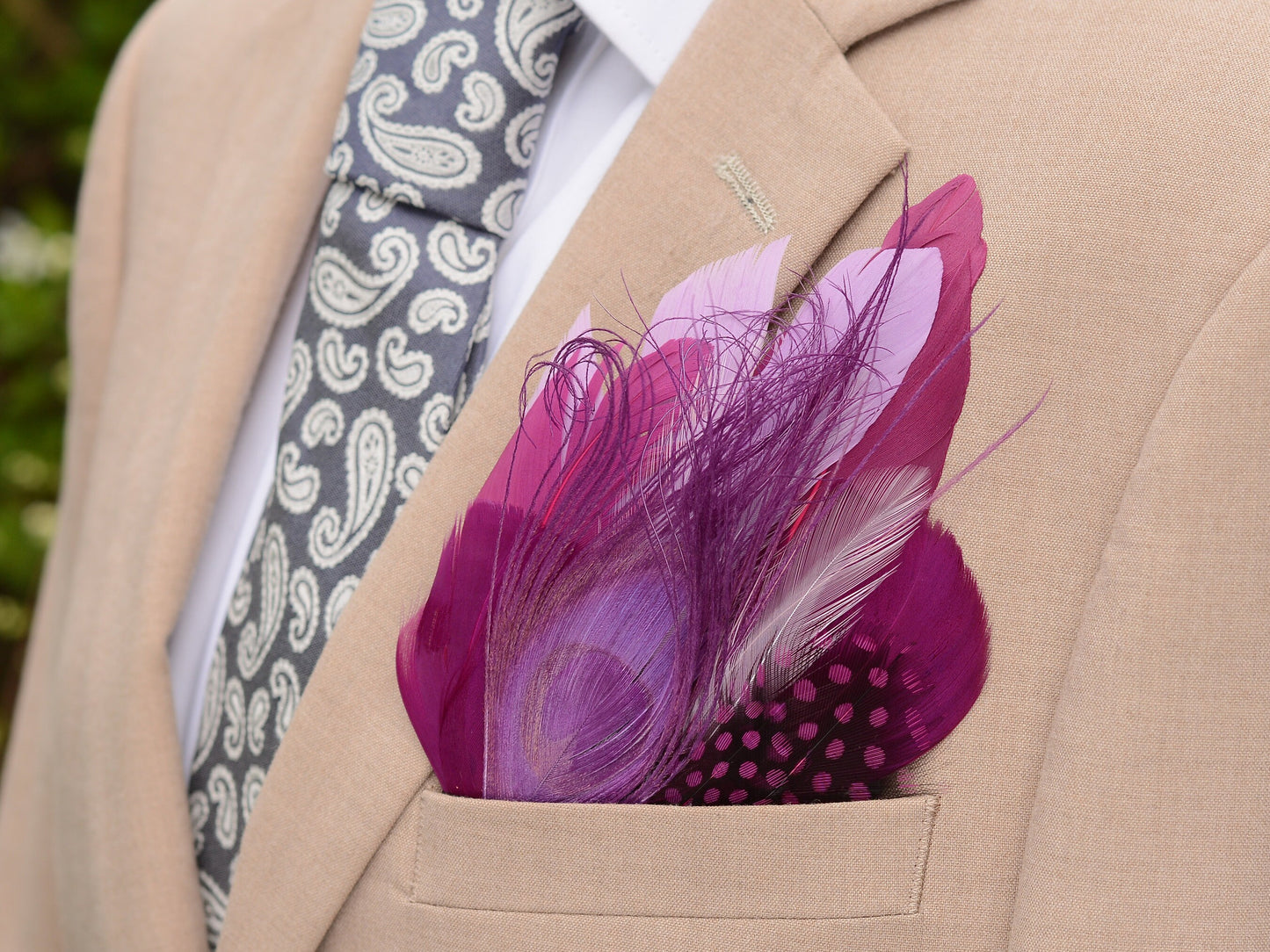 Purple Peacock Eye Feather Pocket Square No.207 | Suit Accessory | Feather Neck Tie | Grooms Outfit | Groomsmen Gift | Wedding
