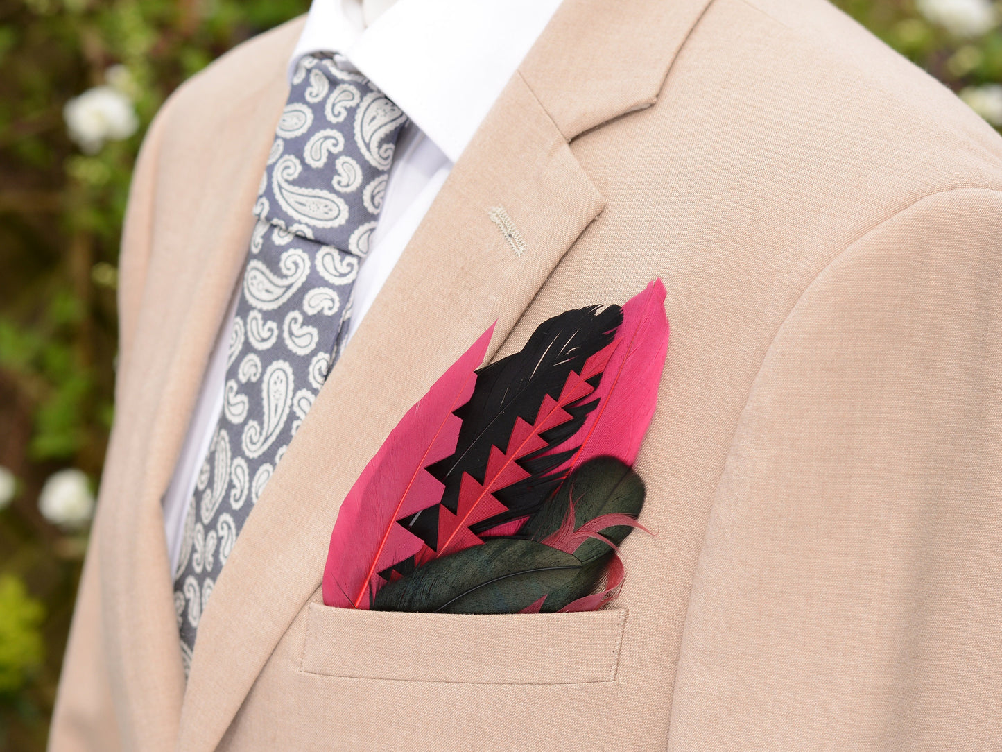 Burgundy and Black Feather Pocket Square No.233 Suit Accessory