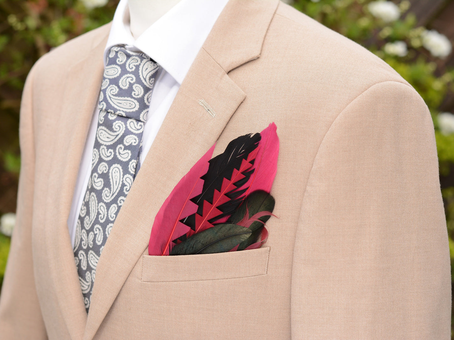 Burgundy and Black Feather Pocket Square No.233 Suit Accessory