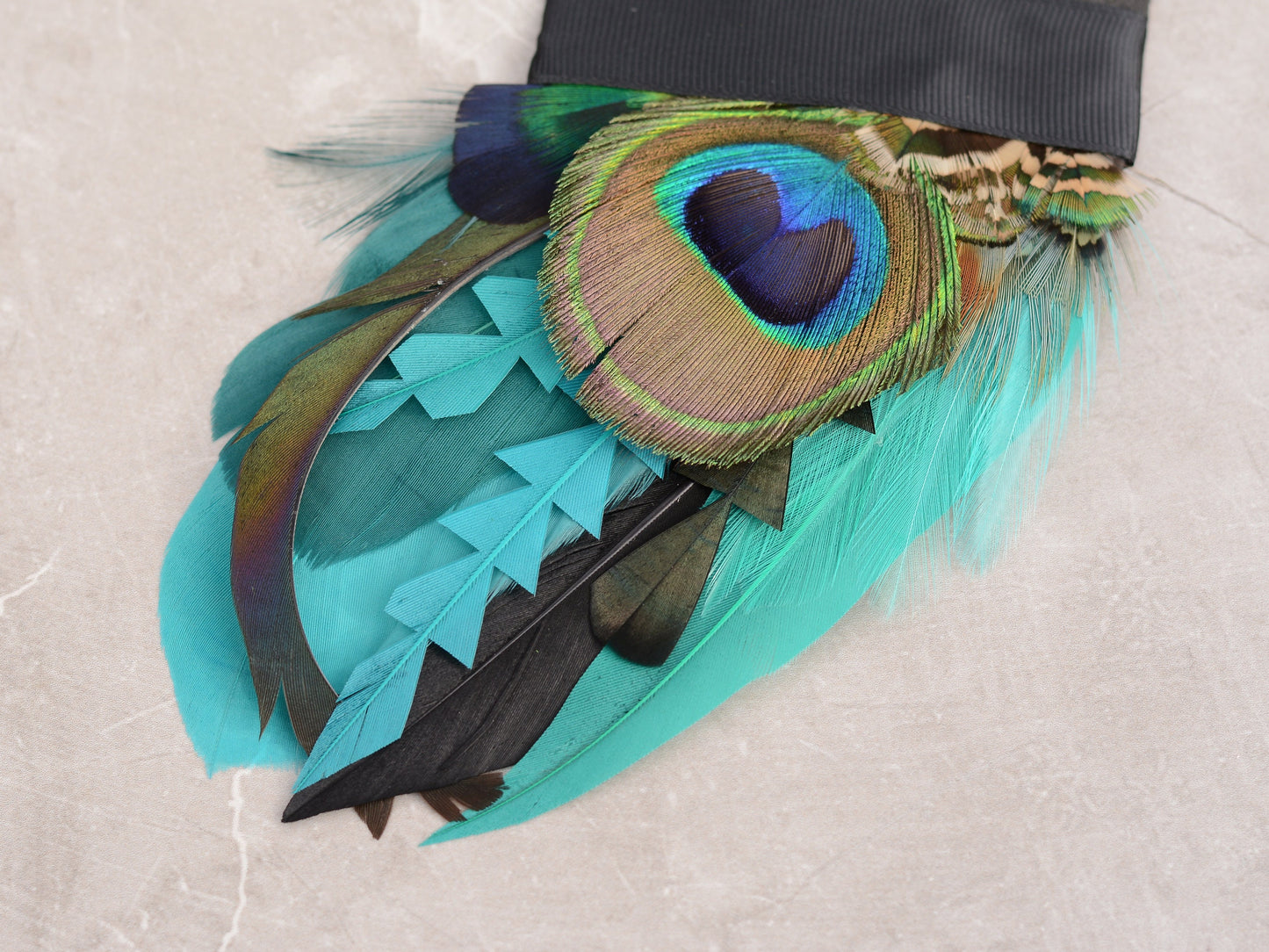 Shades of Teal and Turquoise Peacock Eye Feather Pocket Square No.236 | Suit Accessory