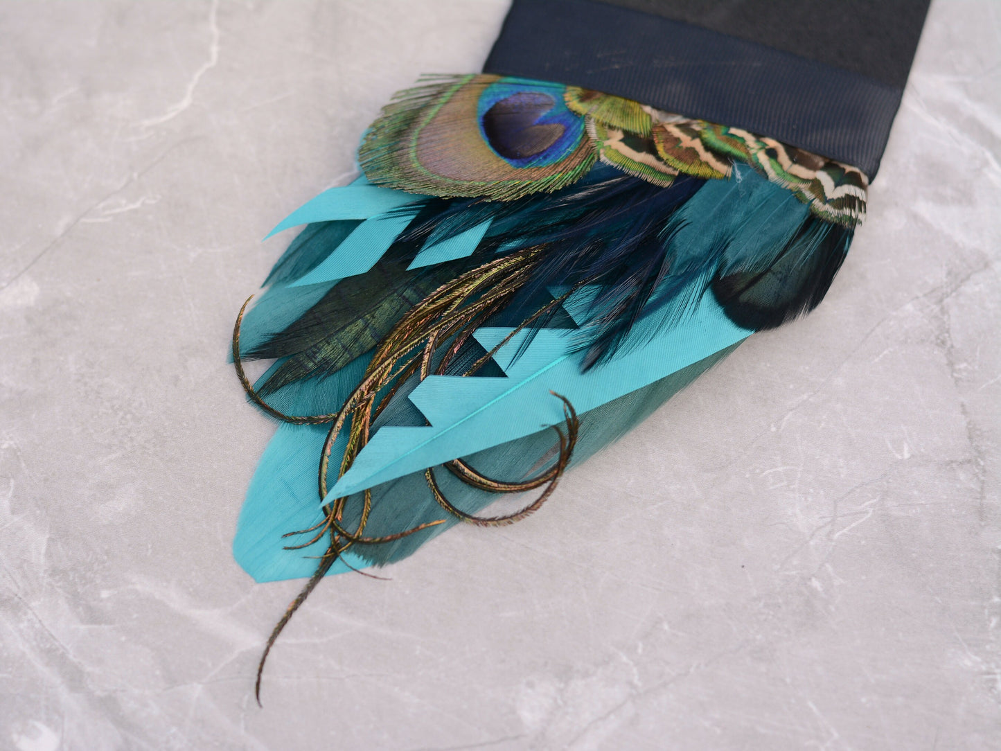 Shades of Teal and Turquoise Peacock Eye Feather Pocket Square No.251 | Suit Accessory