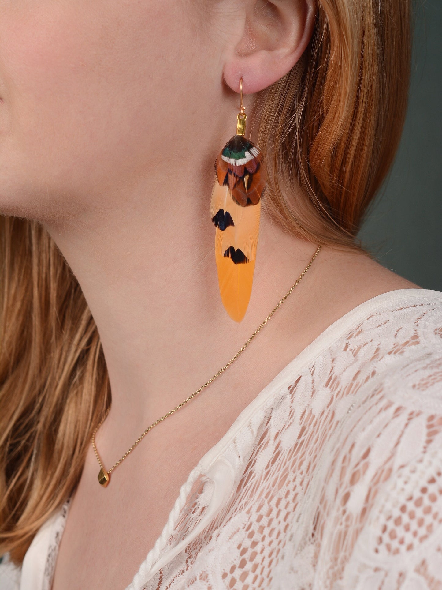 Mustard Yellow and Copper Pheasant Feather Earrings | Yellow Earrings | Festival Earrings | Feather Jewellery | Festival Jewellery