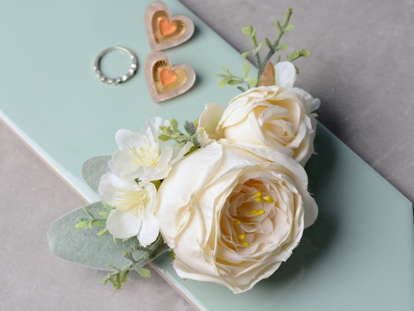 Ivory Off White Rose and Cherry Blossom Flower Hair Clip | White Flower Hair Clip | White Blossom Hair Clip | Bridesmaids Hair Clip