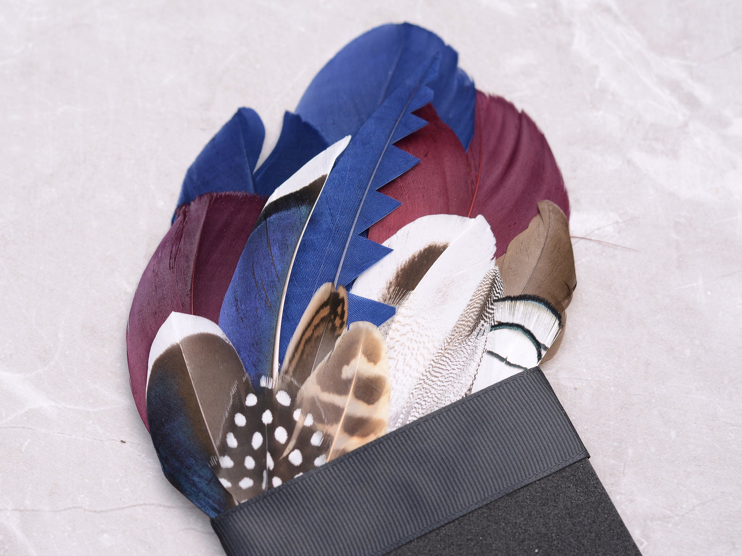 Navy Blue and Burgundy Duck Feather Pocket Square No.255 | Suit Accessory | Feather Neck Tie | Grooms Outfit | Groomsmen Gift