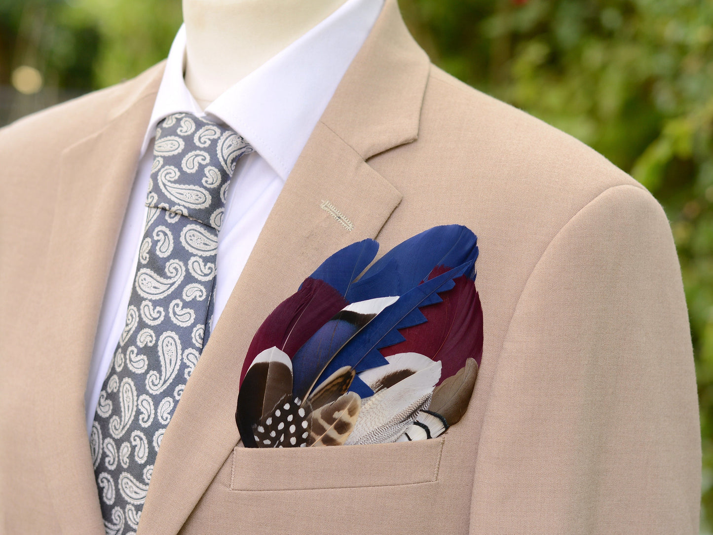 Navy Blue and Burgundy Duck Feather Pocket Square No.255 | Suit Accessory | Feather Neck Tie | Grooms Outfit | Groomsmen Gift