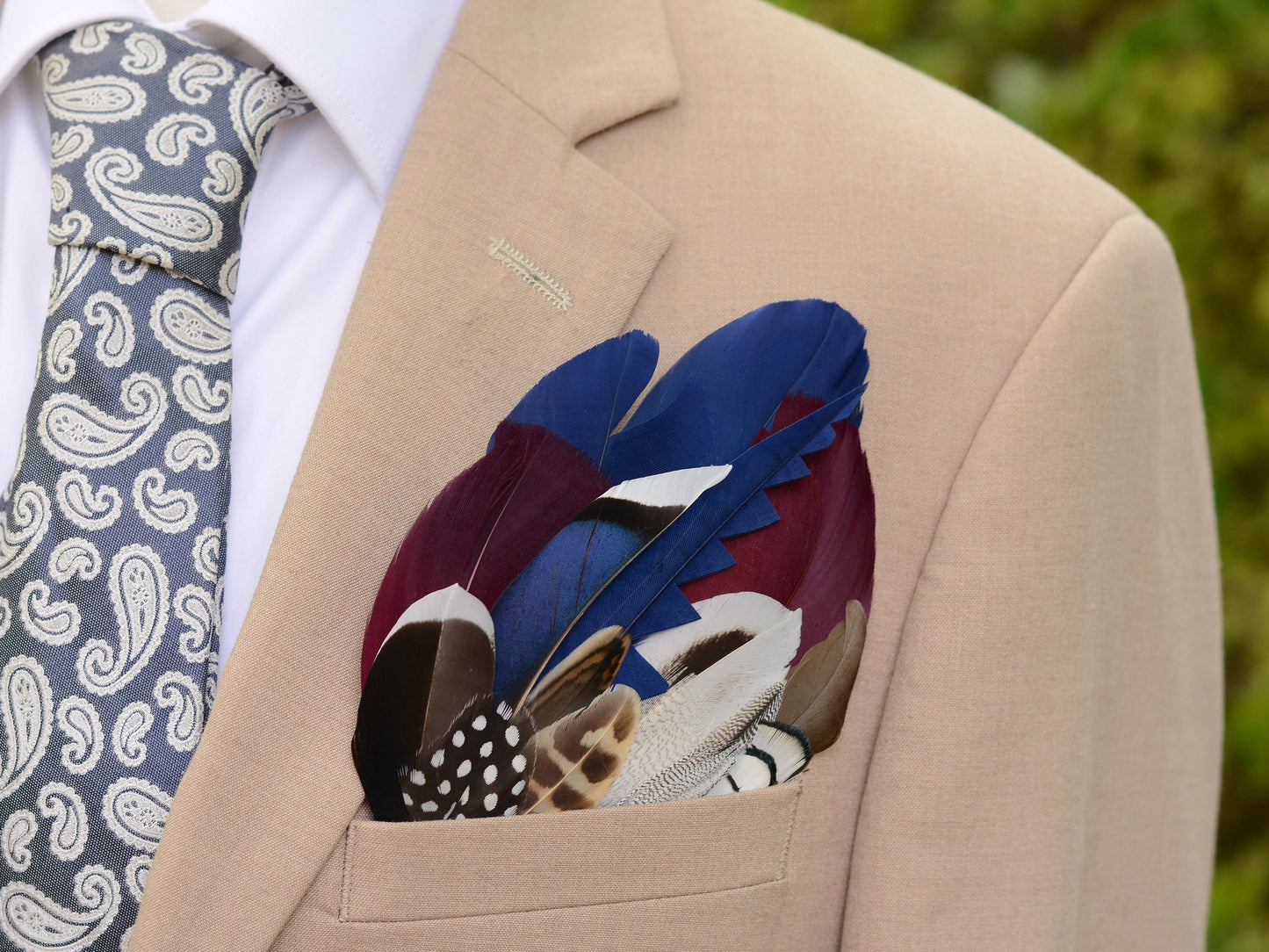 Navy Blue and Burgundy Duck Feather Pocket Square No.255 | Suit Accessory | Feather Neck Tie | Grooms Outfit | Groomsmen Gift
