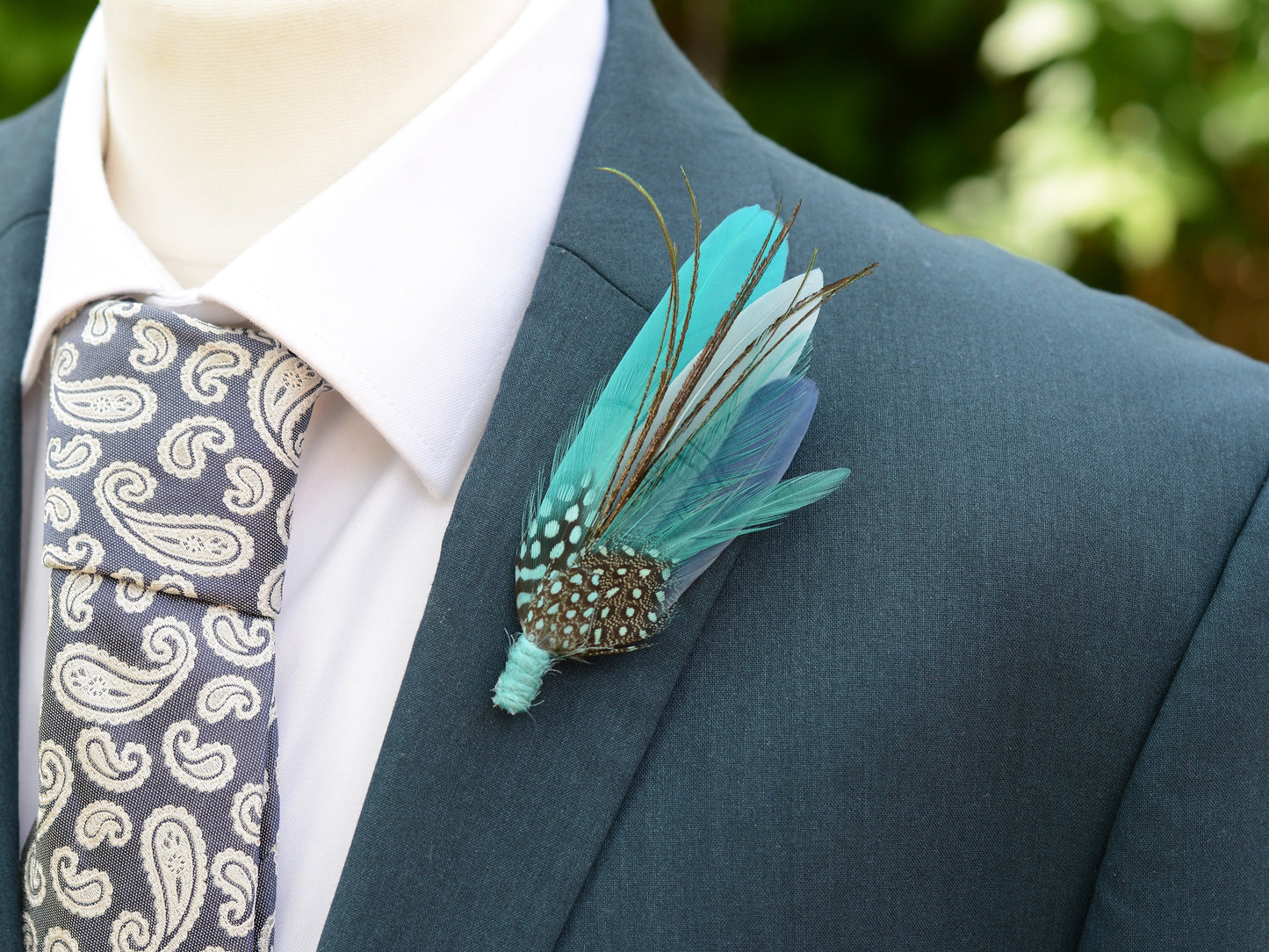 Ombre Teal, Turquoise and Navy Duck Feather Lapel Pin | Duck Feather Boutonniere | Feather Hat Pin