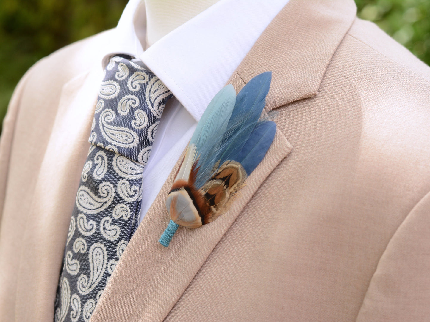 Feather Hat Pin in Ombre Blue Pheasant and Duck Feathers | Duck Feather Boutonniere |Pheasant Feather Brooch