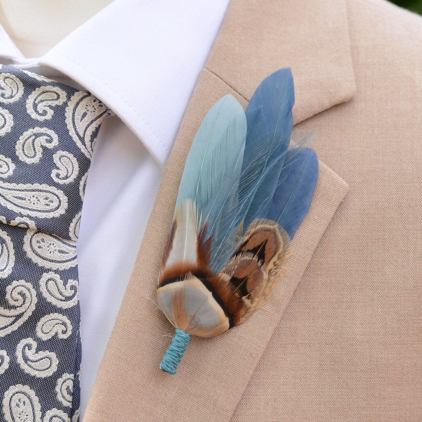 Feather Hat Pin in Ombre Blue Pheasant and Duck Feathers | Duck Feather Boutonniere |Pheasant Feather Brooch