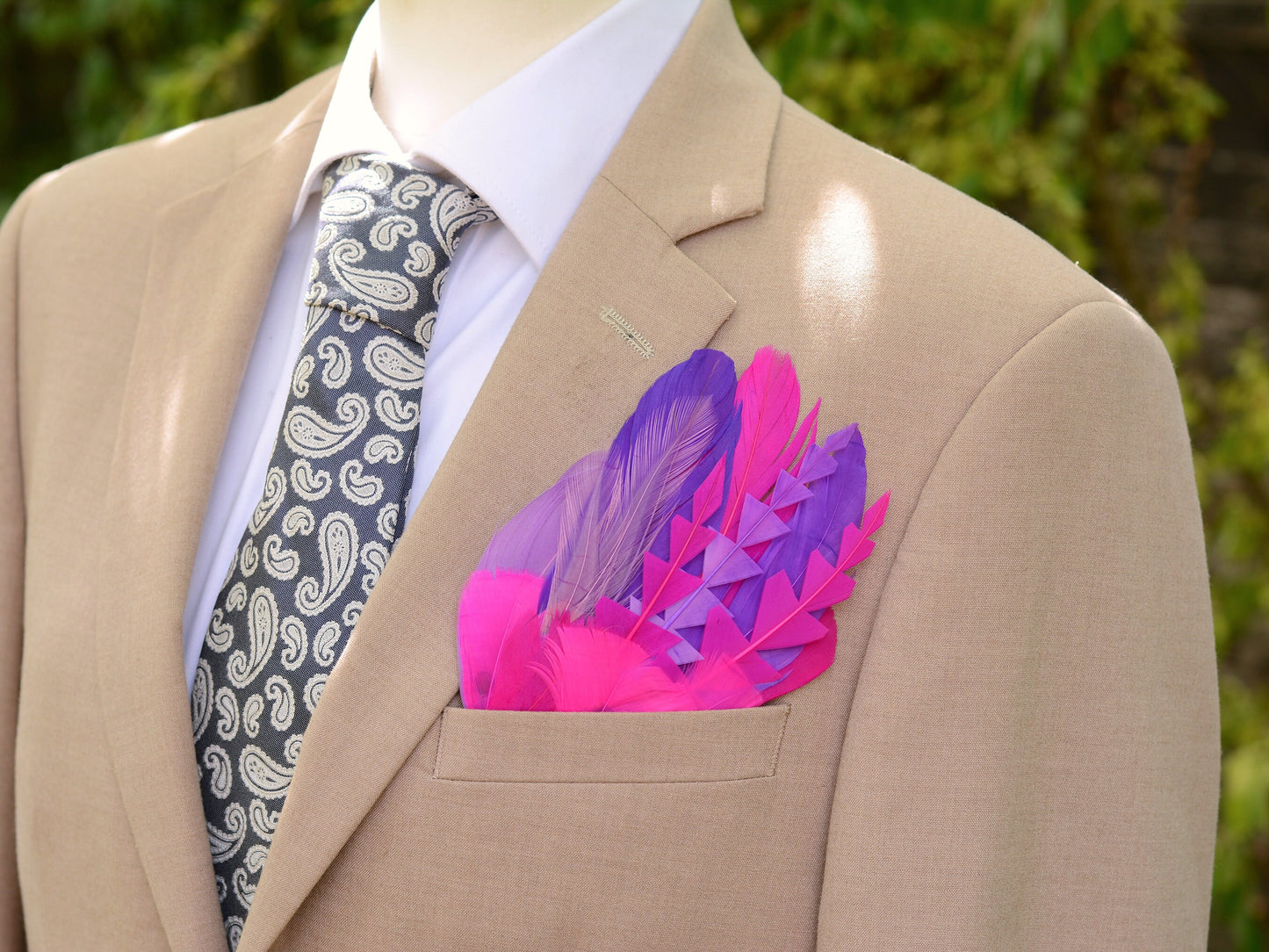 Purple and Pink Goose Feather Pocket Square No.263 | Suit Accessory | Feather Neck Tie | Grooms Outfit | Groomsmen Gift | Wedding