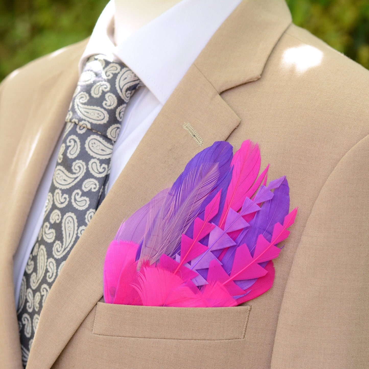 Purple and Pink Goose Feather Pocket Square No.263 | Suit Accessory | Feather Neck Tie | Grooms Outfit | Groomsmen Gift | Wedding