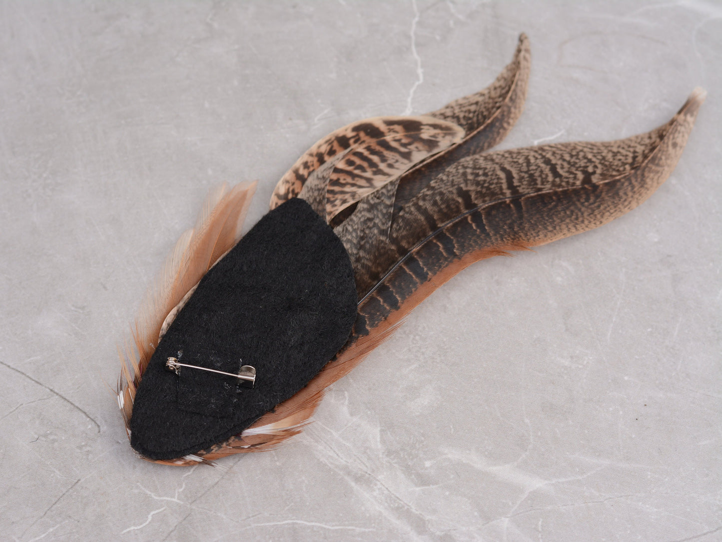 Plum and Copper Pheasant Feather Hat Pin / Lapel Pin No.119 | Unique Feather Boutonniere | Pheasant Feather Brooch