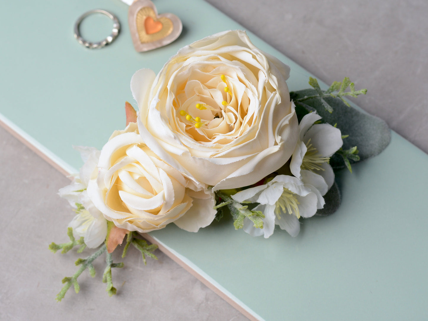 Ivory Off White Rose and Cherry Blossom Flower Hair Clip | White Flower Hair Clip | White Blossom Hair Clip | Bridesmaids Hair Clip