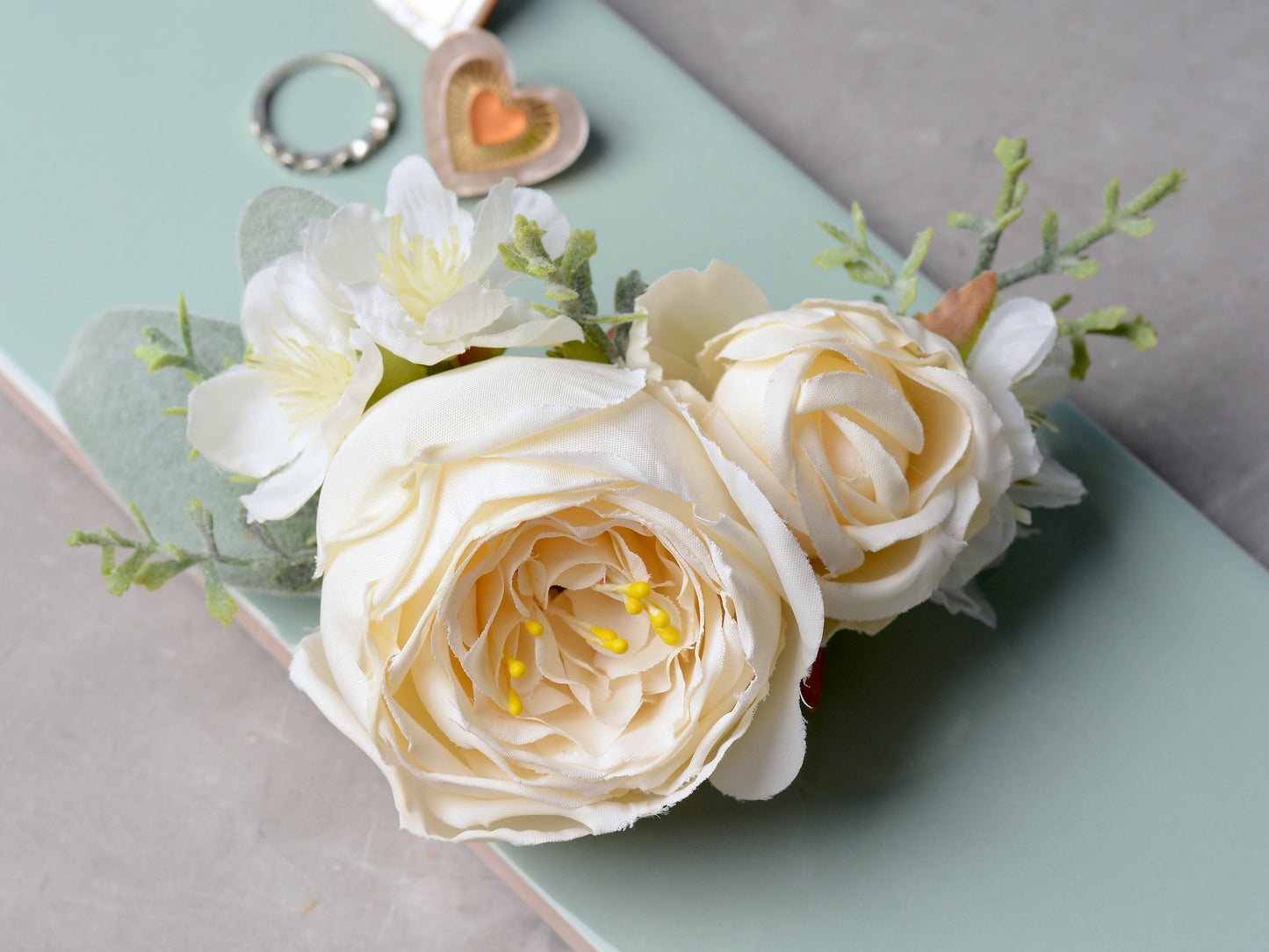 Ivory Off White Rose and Cherry Blossom Flower Hair Clip | White Flower Hair Clip | White Blossom Hair Clip | Bridesmaids Hair Clip