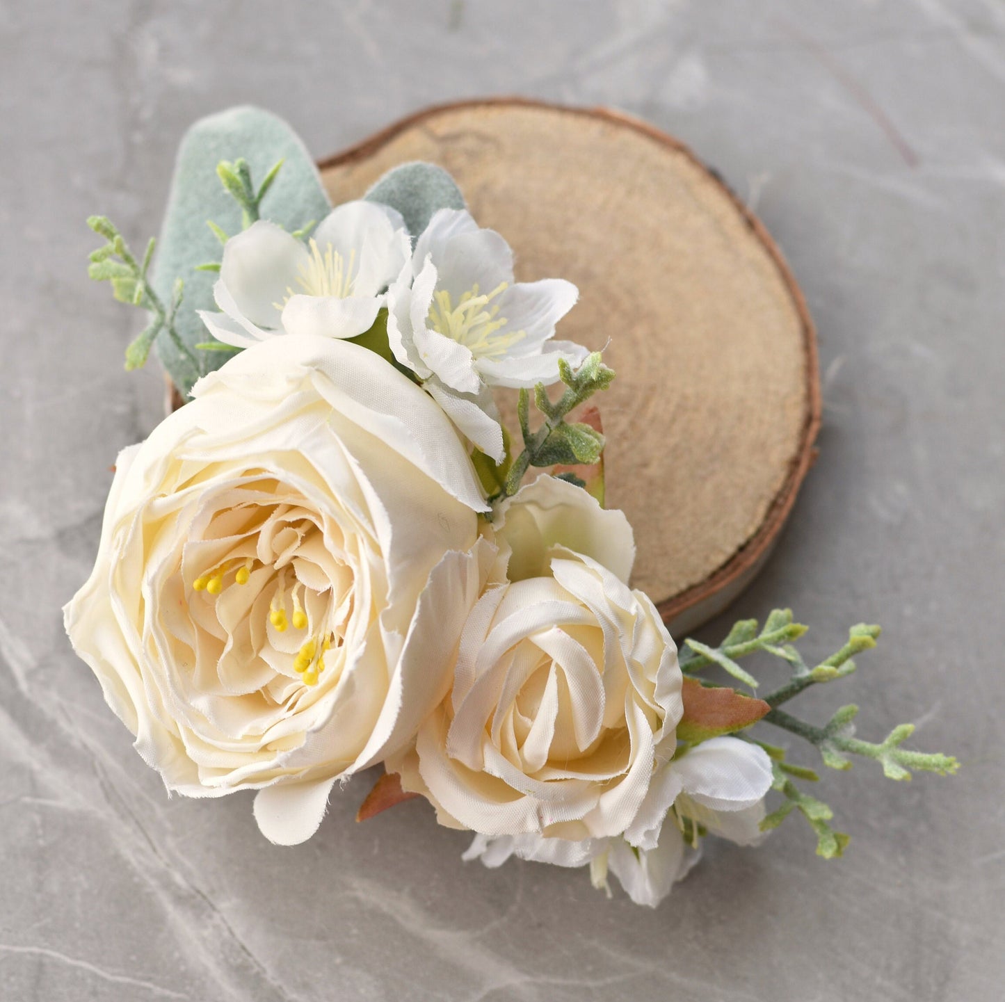 Ivory Off White Rose and Cherry Blossom Flower Hair Clip | White Flower Hair Clip | White Blossom Hair Clip | Bridesmaids Hair Clip
