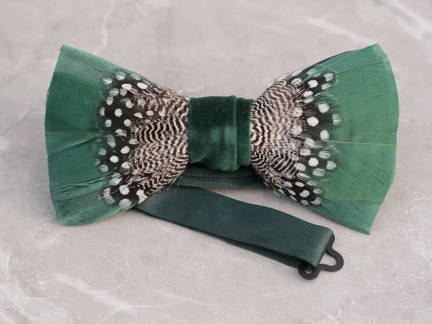 Feather Bow Tie in Deep Green and Monochrome Polka Dot | Grooms Outfit | Feather Neck Tie | Mens Gift | Black Tie