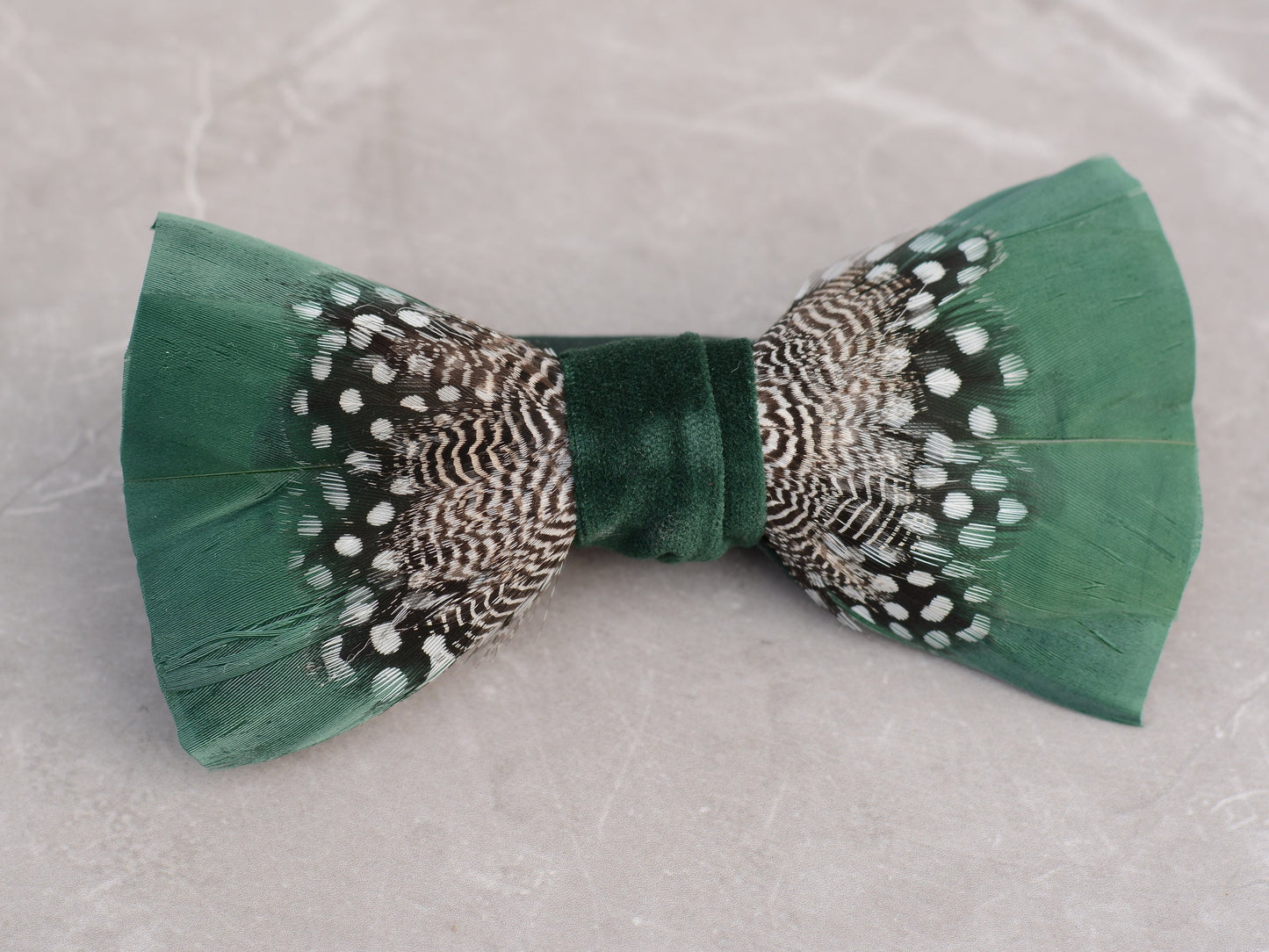 Feather Bow Tie in Deep Green and Monochrome Polka Dot | Grooms Outfit | Feather Neck Tie | Mens Gift | Black Tie