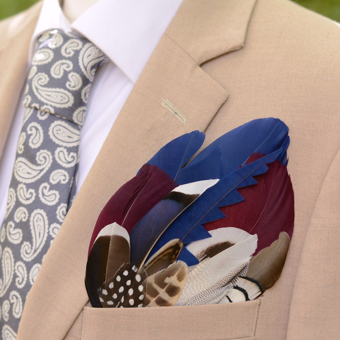 Navy Blue and Burgundy Duck Feather Pocket Square No.255 | Suit Accessory | Feather Neck Tie | Grooms Outfit | Groomsmen Gift