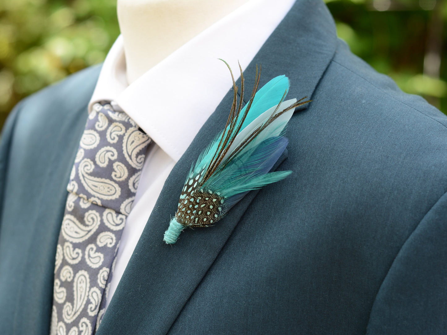 Ombre Teal, Turquoise and Navy Duck Feather Lapel Pin | Duck Feather Boutonniere | Feather Hat Pin