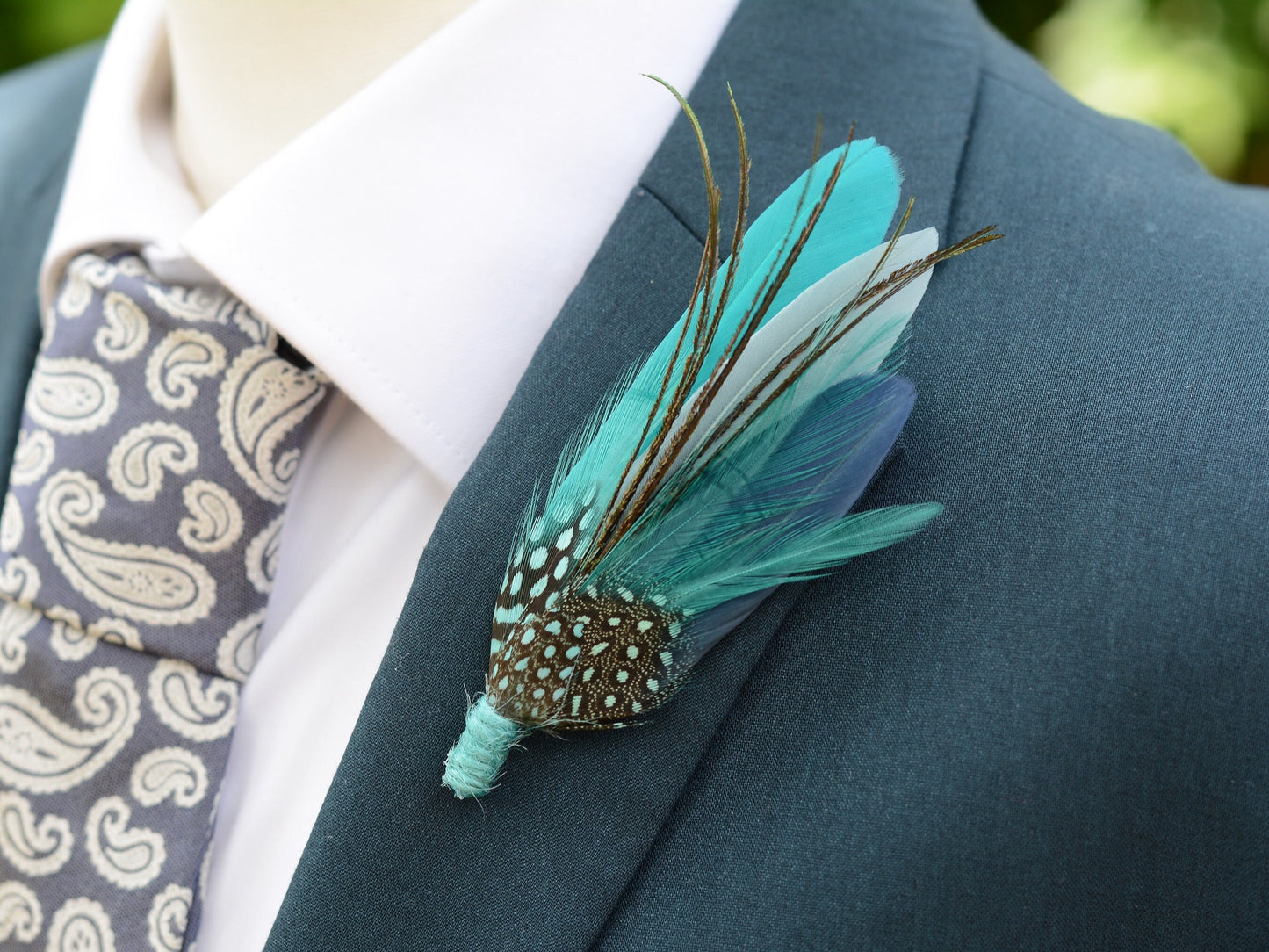 Ombre Teal, Turquoise and Navy Duck Feather Lapel Pin | Duck Feather Boutonniere | Feather Hat Pin
