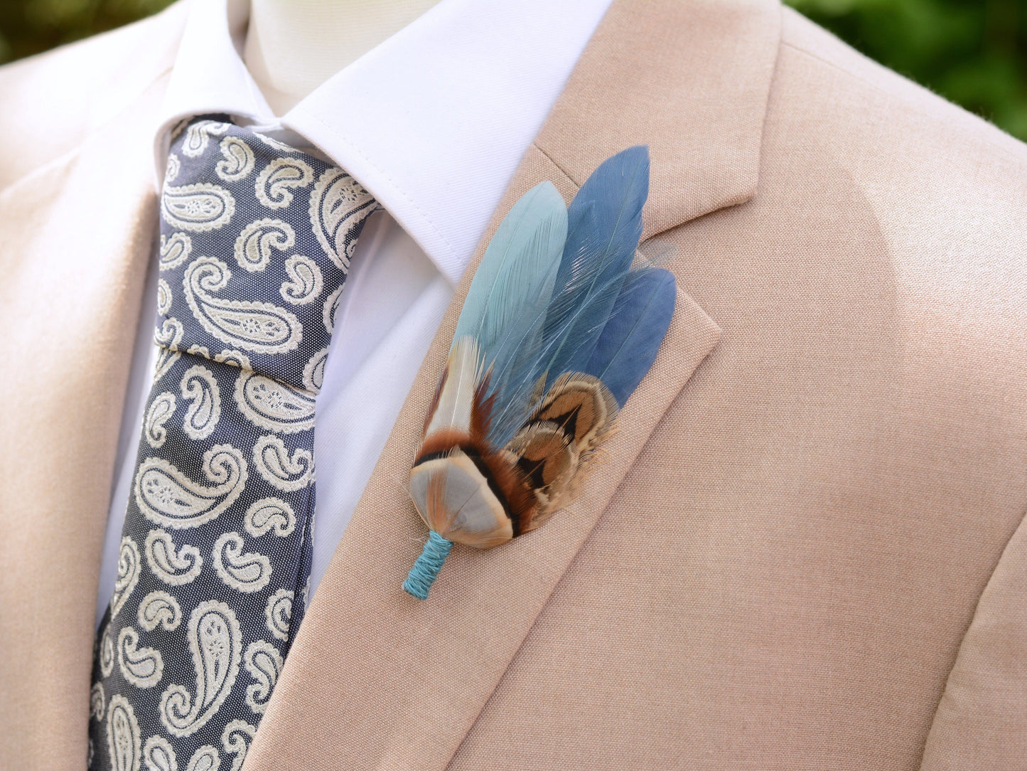 Feather Hat Pin in Ombre Blue Pheasant and Duck Feathers | Duck Feather Boutonniere |Pheasant Feather Brooch