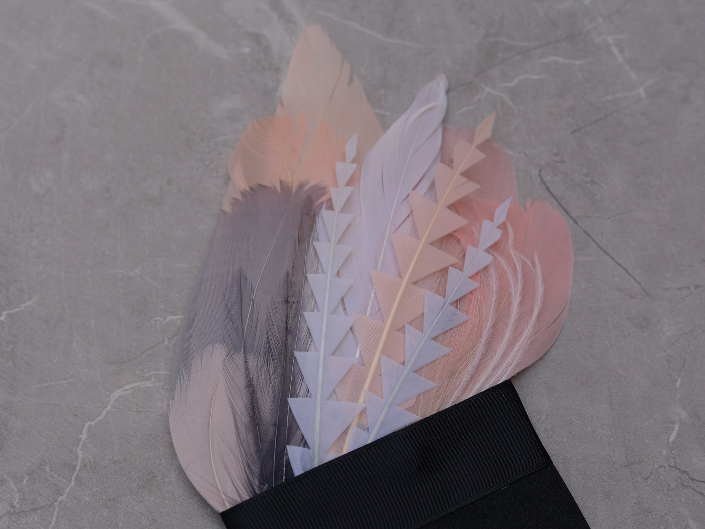 Ombre Grey and Blush Pink Feather Pocket Square No.271 | Suit Accessory | Feather Neck Tie | Grooms Outfit | Groomsmen Gift | Wedding