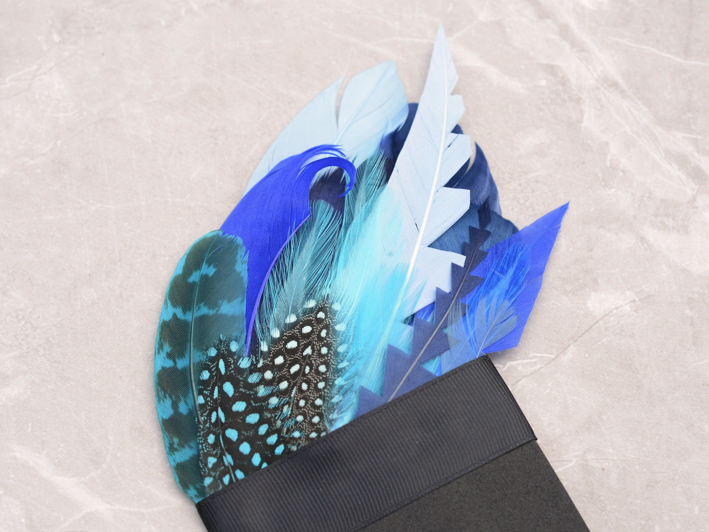 Blue and Turquoise Feather Pocket Square No.262 | Suit Accessory | Feather Neck Tie | Grooms Outfit | Groomsmen Gift | Wedding