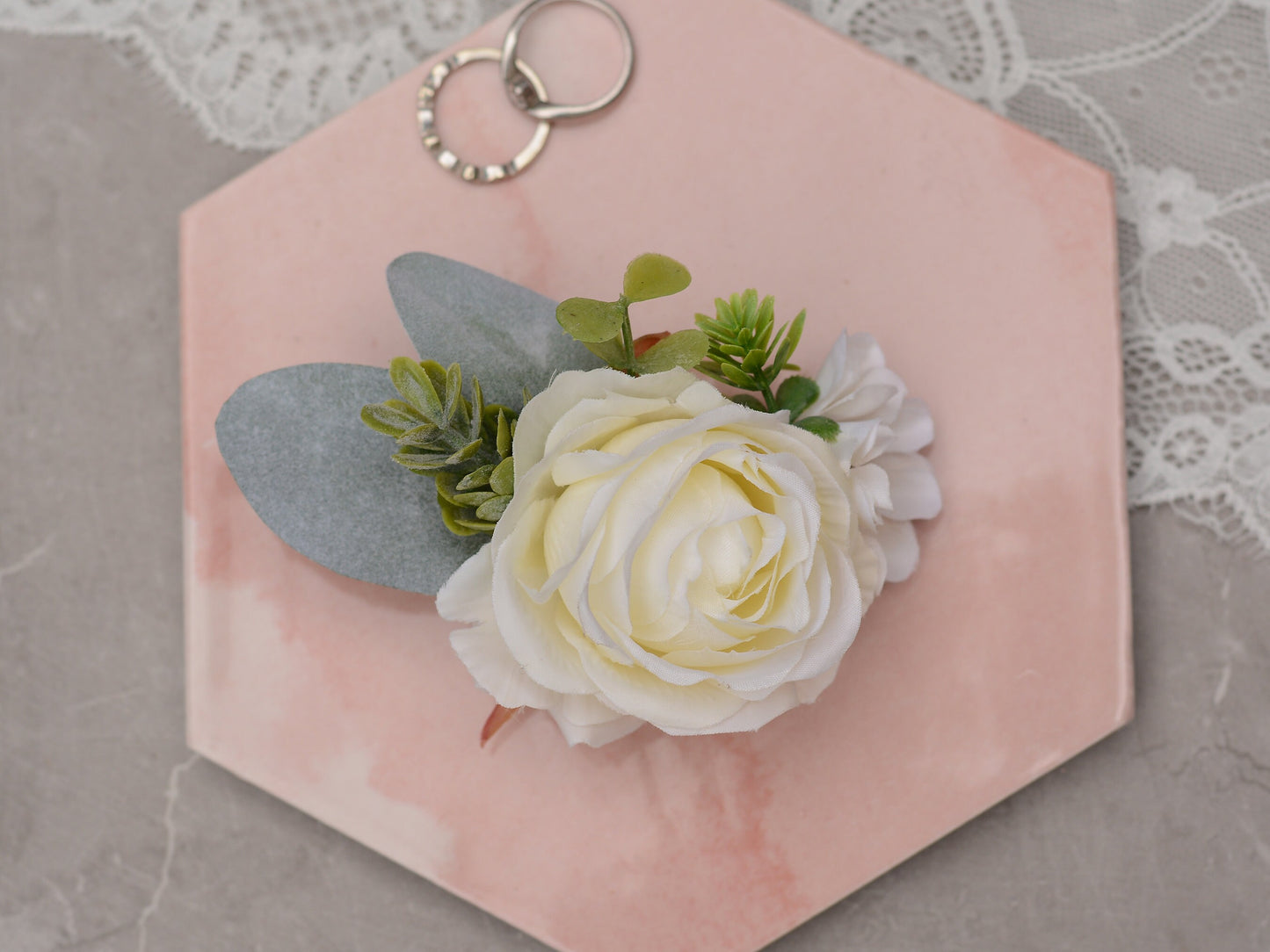 Flower Hair Clip in Ivory Rose and Anemone, Bridesmaids Hair Clip, Bridal Hair Clip