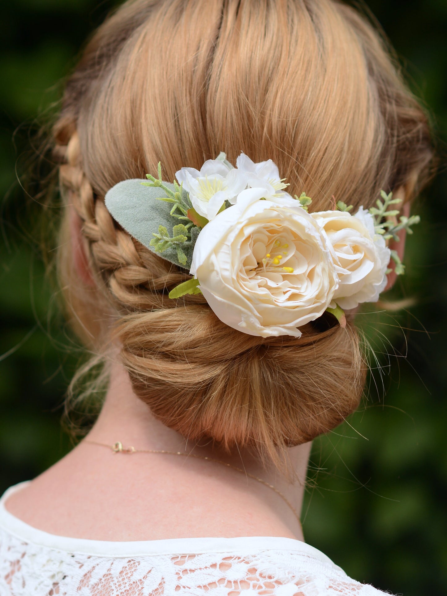 Ivory Off White Rose and Cherry Blossom Flower Hair Clip | White Flower Hair Clip | White Blossom Hair Clip | Bridesmaids Hair Clip