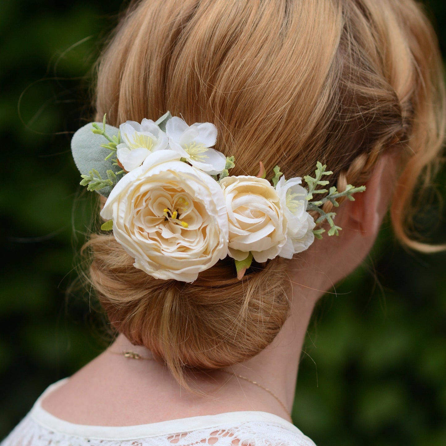 Ivory Off White Rose and Cherry Blossom Flower Hair Clip | White Flower Hair Clip | White Blossom Hair Clip | Bridesmaids Hair Clip