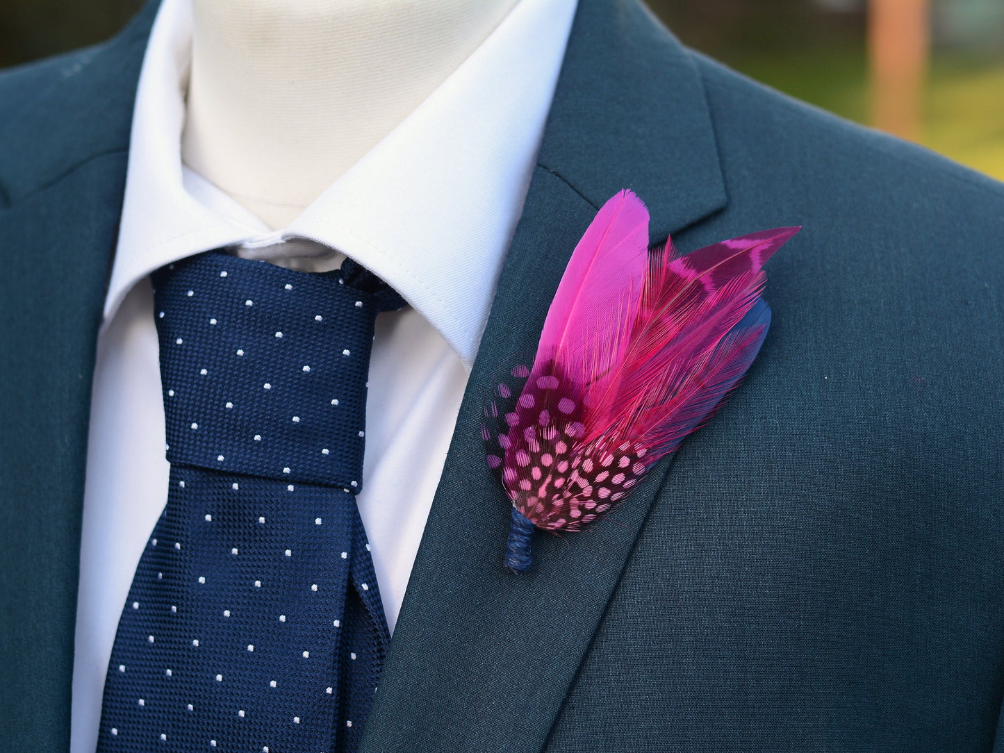 Hot Pink and Navy Blue Feather Lapel Pin | Pheasant Feather Boutonniere | Feather Brooch | Feather Hat Pin