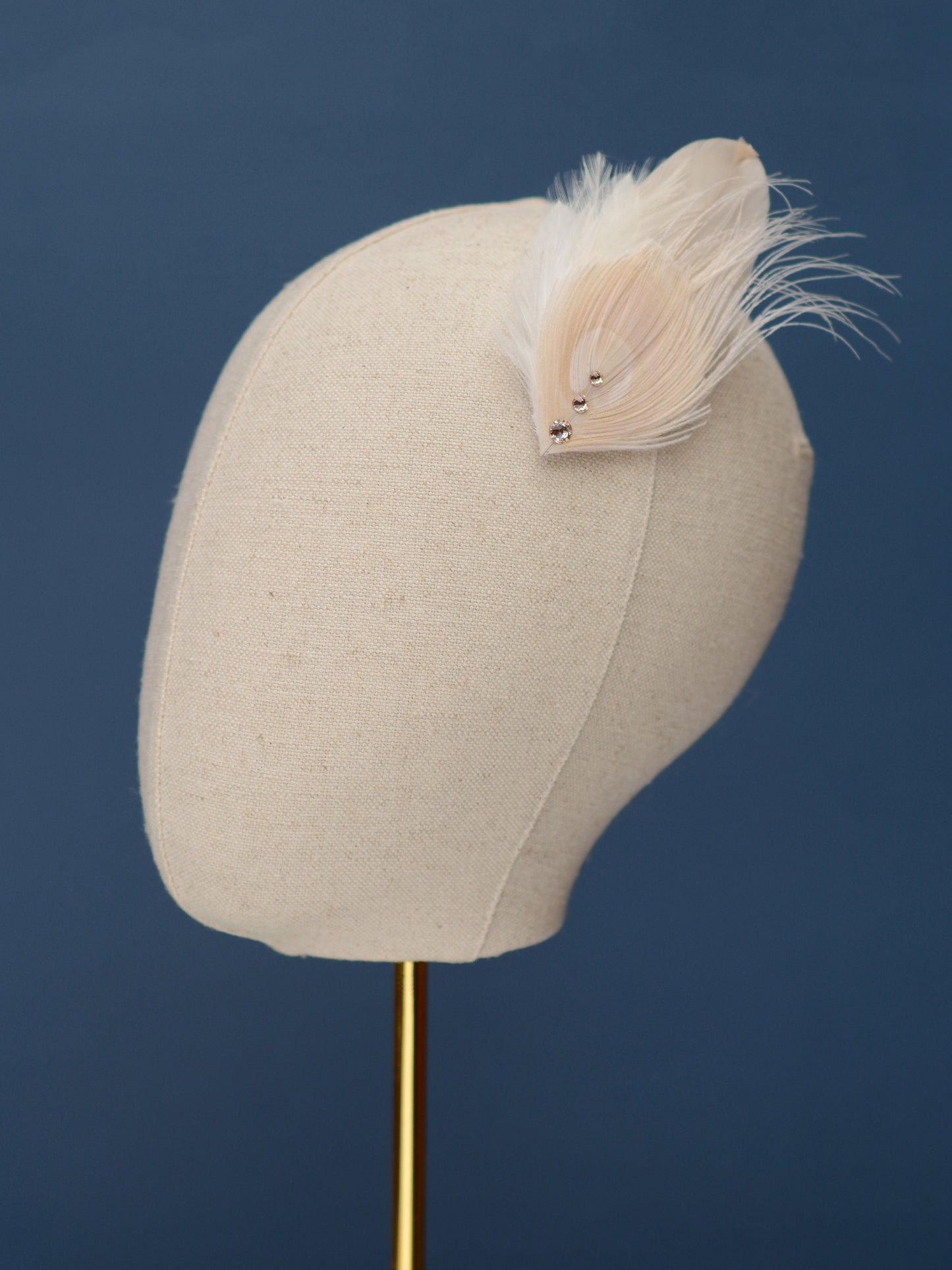 Feather Fascinator in Blush Pink and Ivory Peacock with Swarovski Crystal Detail | Bridal Feather Hair Clip | Blush Feather Hair Clip