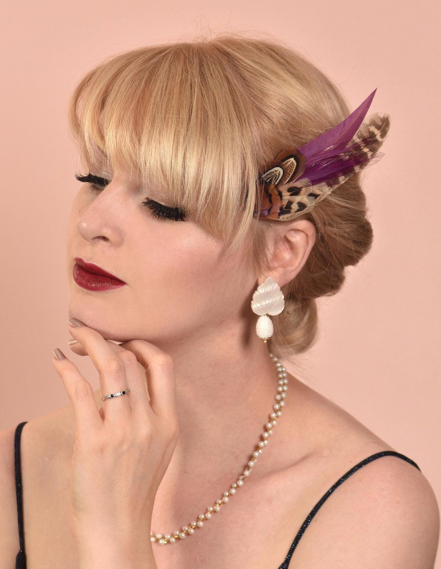 Plum and Pheasant Feather Hair Clip | Plum and Pheasant Feather Fascinator | Feather Headpiece | Bridesmaid Hair Clip | Wedding Fascinator