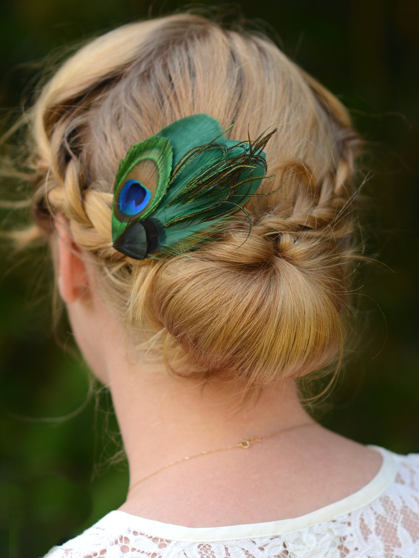 Green Peacock Feather Hair Clip Fascinator, Peacock Feather Headpiece